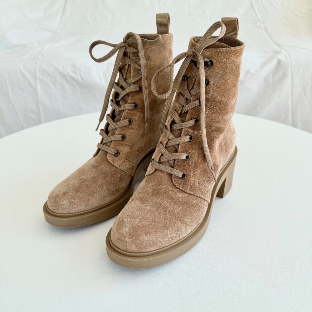 Gianvito Rossi Foster Lace-Up Combat Boots in Camel Suede - Picture 5 of 16